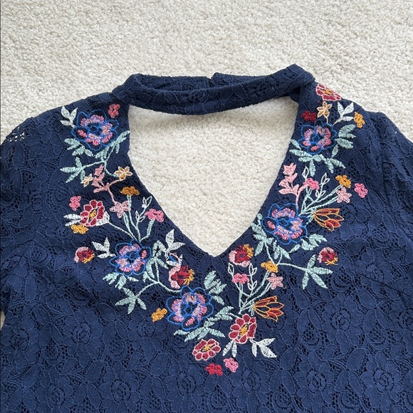 Xhilaration Navy Blue Midi Dress with Floral Embroidery - Size S - Picture 4 of 8